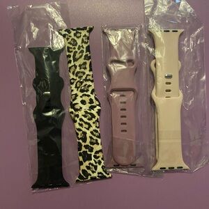 Set of Four Watch Bands - Black, Leopard, Mauve, Cream